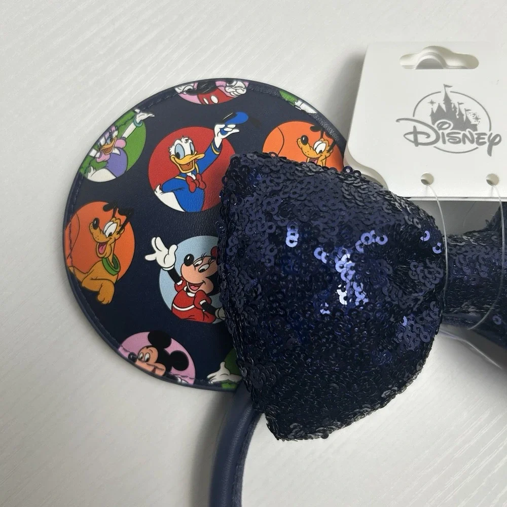2024 Disney Parks Ears Headband Mickey and Friends Sequined Bow Navy Blue New